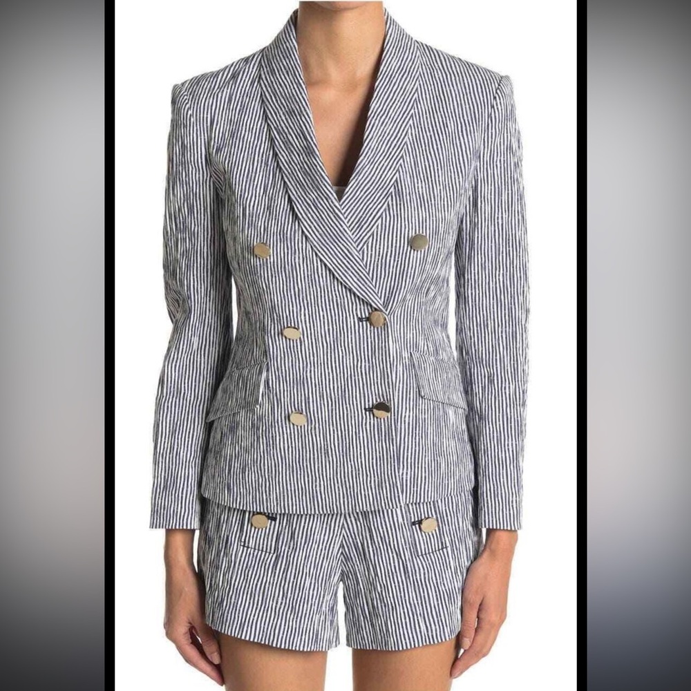 Derek Lam Double Breasted striped Cotton gold button blazer size 10